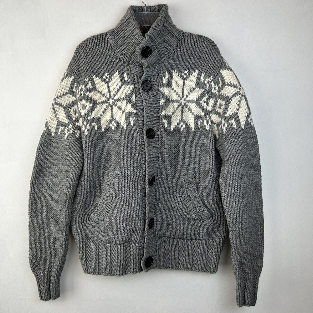 Aeropostale Chunky Cardigan Sweater Womens Large Cottage Nordic Gray Button Read